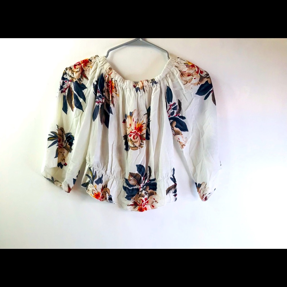 Floral Print Top L- Off The Shoulder
